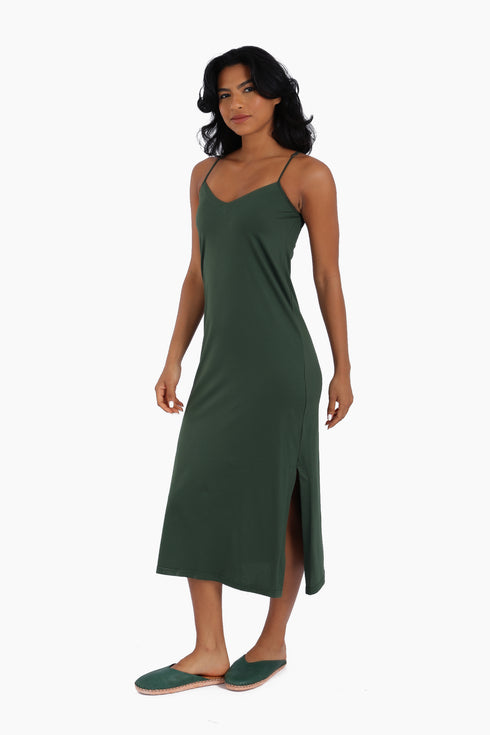 Long cotton jersey dress with adjustable straps